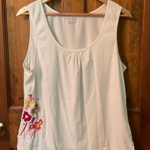Kim Rogers white tank with embroidered embellished front